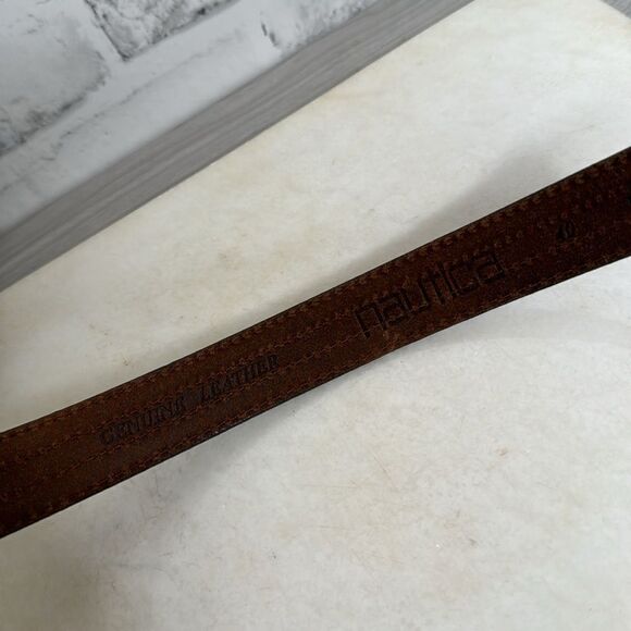 Vintage Genuine Leather Nautical Belt Y2K 90’s, Brown, Striped 40” - Picture 4 of 5